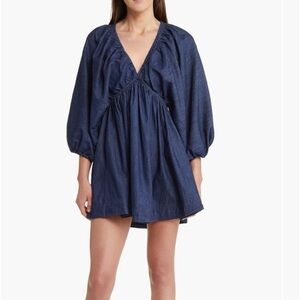 Free People Denim Puff Sleeve Mini Dress